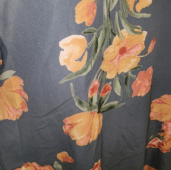 Peach Love California Dress Tunic Blue Floral Long Sleeve Large Boho Work Casual - Picture 5 of 7